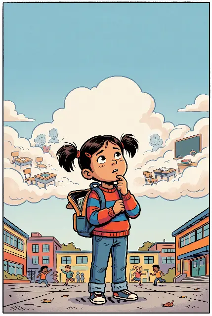 Illustration : Inès et la classe des nuages